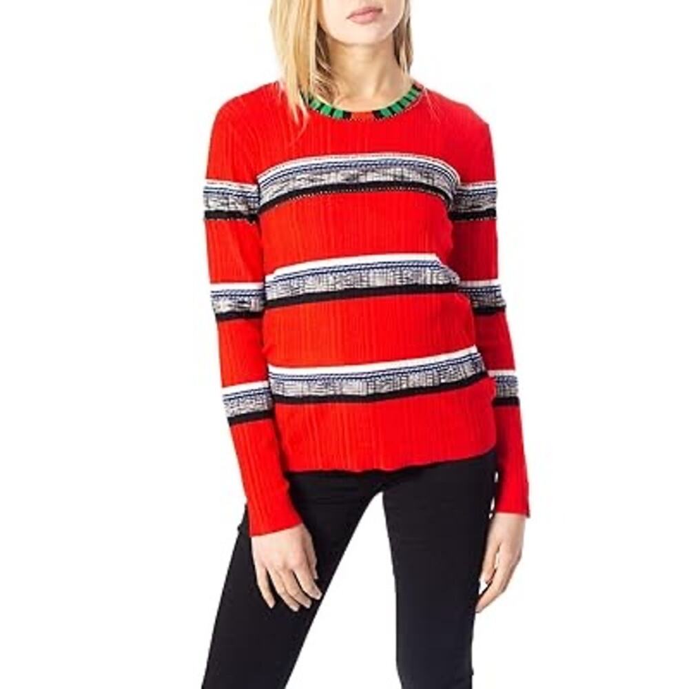 Desigual Sweater XXS Red Beading Detail Stripes New